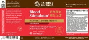 Nature's Sunshine Estimulador de la Sangre Etiqueta TCM