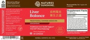 Nature's Sunshine Liver Balance TCM Label