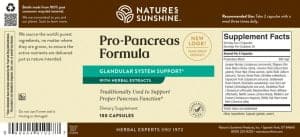 Nature's Sunshine Pro Pancreas Formula labels