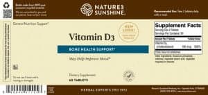 Nature's Sunshine Vitamin D3 Label