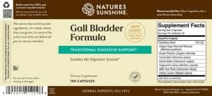 Nature's Sunshine Gallbladder formula label