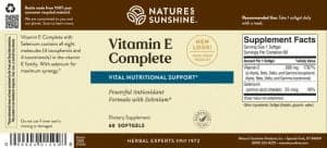 Nature's Sunshine VITAMIN E COMPLETE (WITH SELENIUM) Label