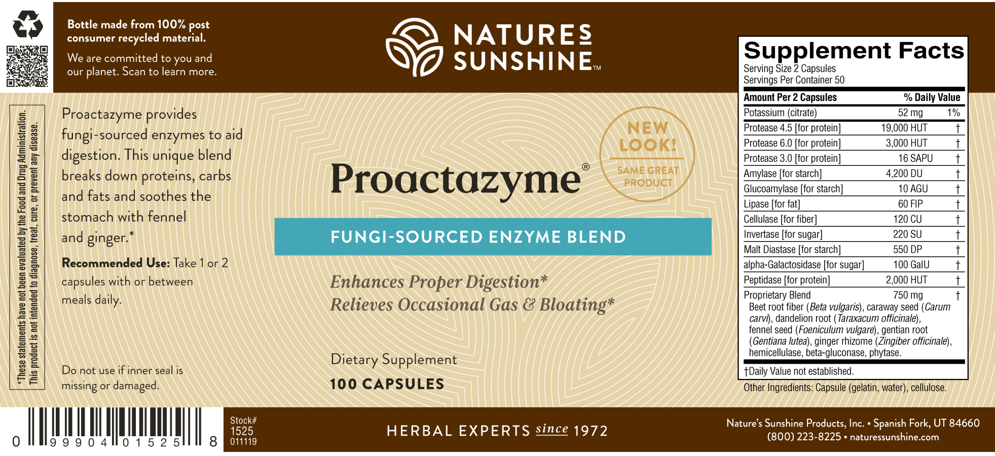 Natures Sunshine Proactazyme Label
