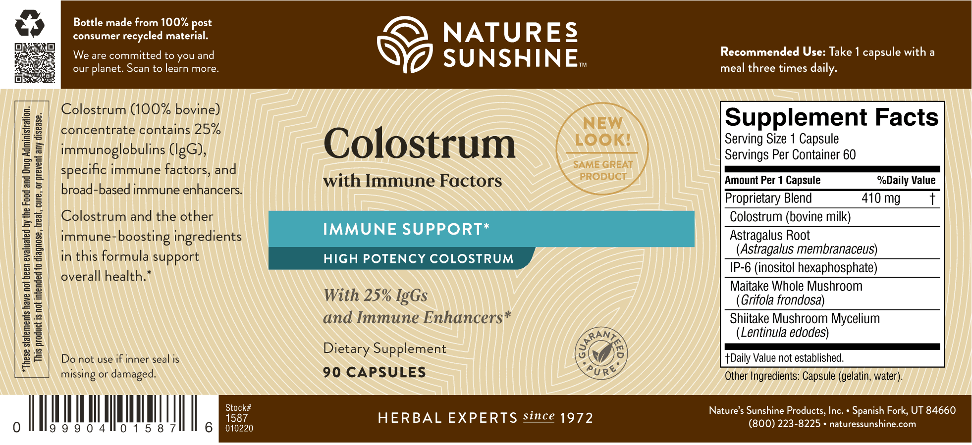 Nature's Sunshine Colostrum with Immune Factors label