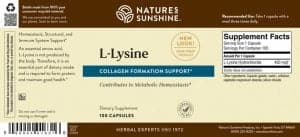 Etiqueta de Nature's Sunshine L-Lysine
