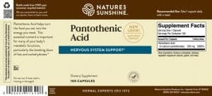 Etiqueta del ácido pantoténico de Nature's Sunshine