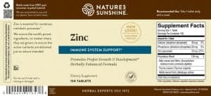 Etiqueta de Nature's Sunshine Zinc