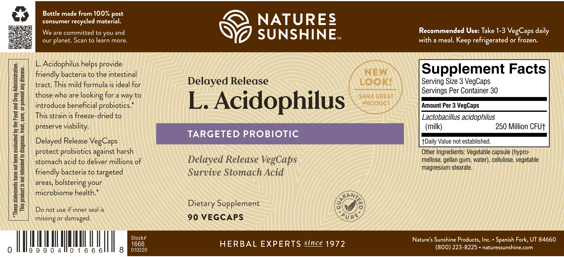 Natures Sunshine L. Acidophilus Label