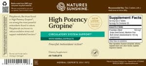 Nature's Sunshine High Potency Grapine Label
