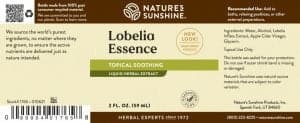 Nature's Sunshine Lobelia Essence Label