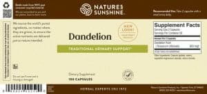 Nature's Sunshine Dandelion Label