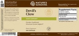 Nature's Sunshine Devil's Claw Label