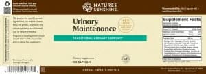 Nature's Sunshine Urinary Maintenance Label