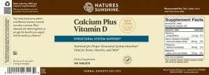 Nature's Sunshine Calcium Plus Vitamin D Label