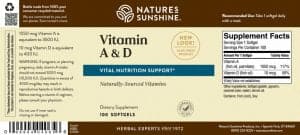 Etiqueta de Nature's Sunshine Vitamina A y D