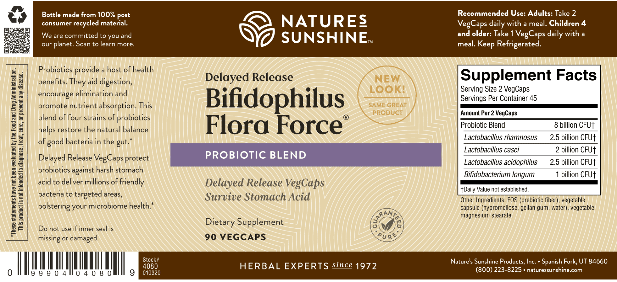 Natures Sunshine Bifidophilus Flora Force Label