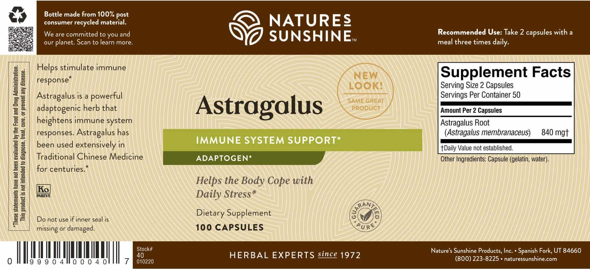 Nature's Sunshine Astragalus Label