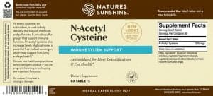 Etiqueta de Nature's Sunshine N-Acetyl Cysteine