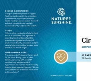 Nature's Sunshine Circulatory System Label