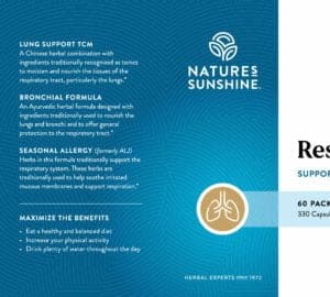 Etiqueta del sistema respiratorio de Nature's Sunshine