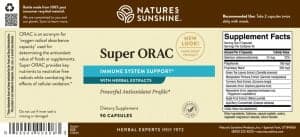 Nature's Sunshine Super Orac Label