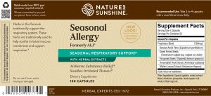 Natures Sunshine Seasonal Allergy ALJ Label