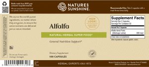 Etiqueta de Nature's Sunshine Alfalfa