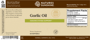 Nature's Sunshine Garlic Oil Label