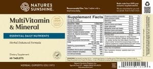 Nature's Sunshine MultiVitamin & Mineral Label