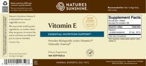 Nature's Sunshine Vitamin E Label