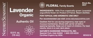 Aceite esencial Nature's Sunshine Etiqueta lavanda