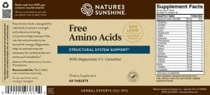Etiqueta de Nature's Sunshine Free Amino Acids