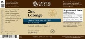 Etiqueta de Nature's Sunshine Zinc Lozenge
