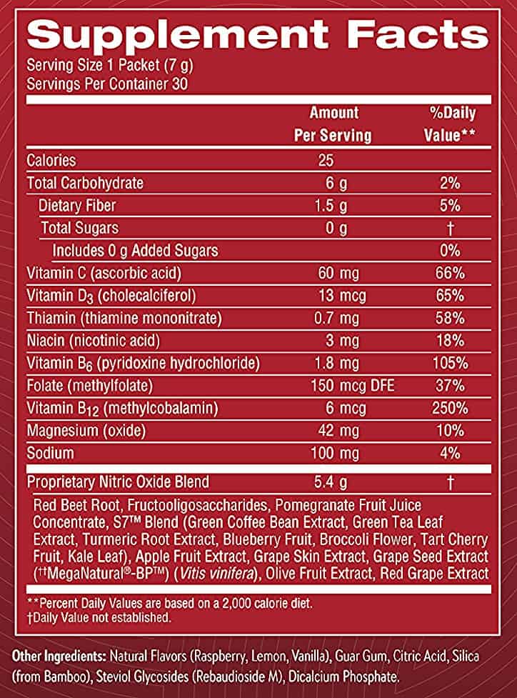 Power Beets Nutritional Label